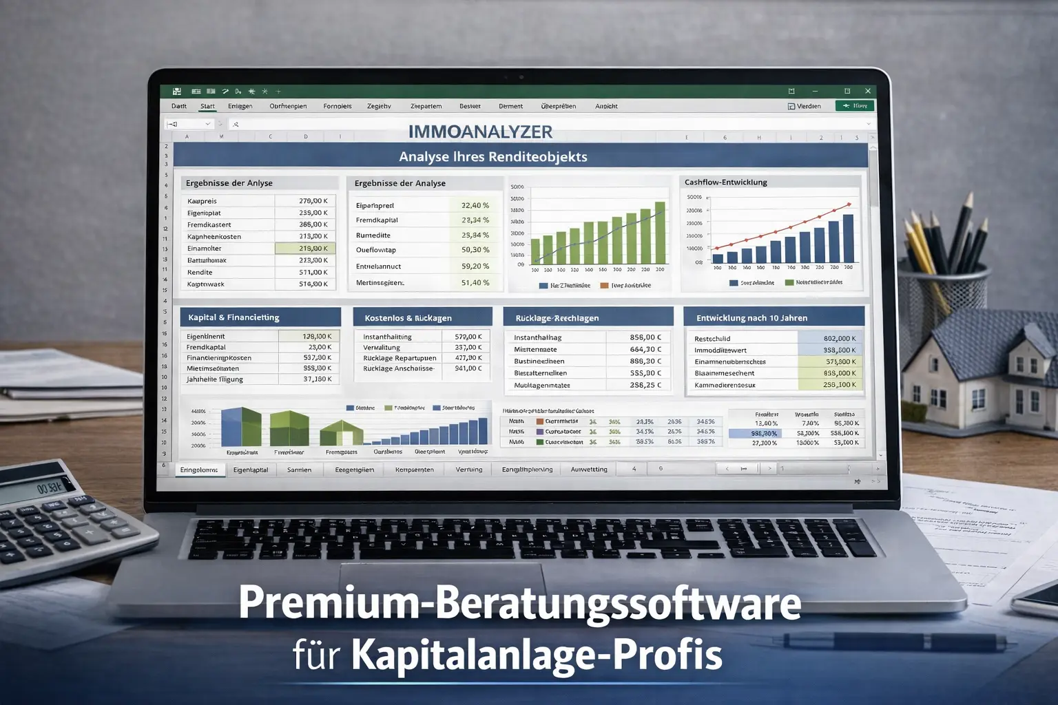 Notebook mit in Microsoft Excel geöffneten Charts